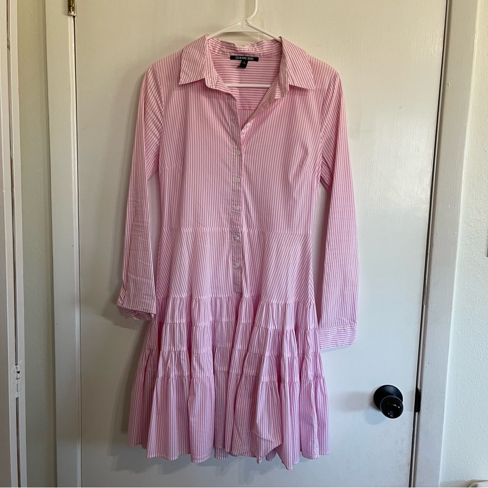 Gianni Bini Pink Stripe Mini Shirt Dress
